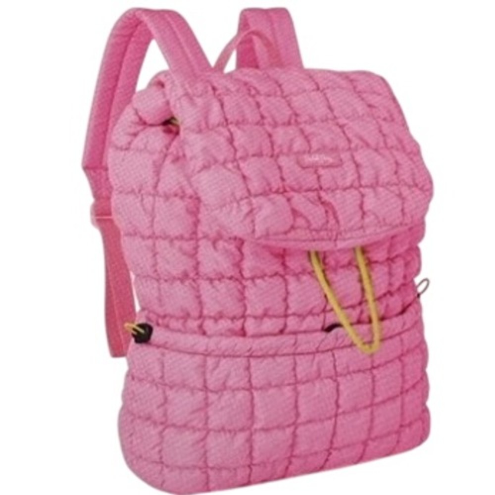 Packed Party Quilted Puffer Backpack Pink Rucksack Drawstring Bungee 17x12